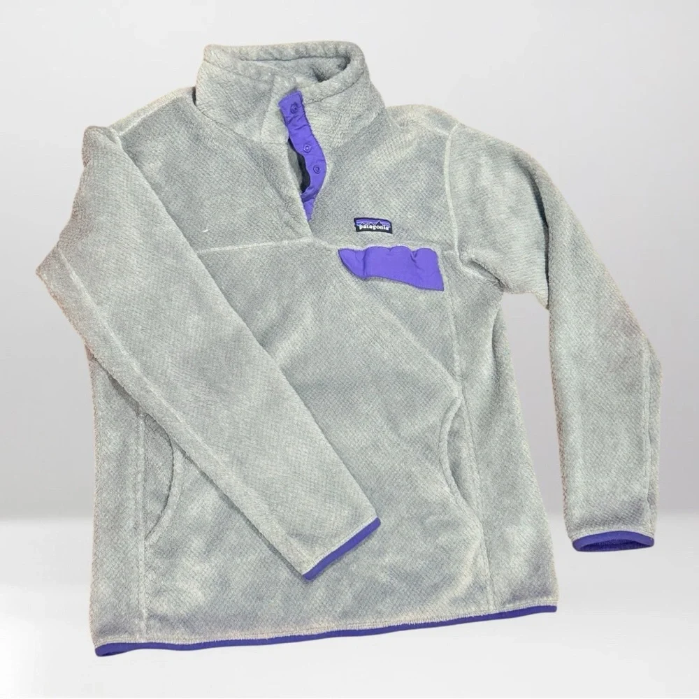 Patagonia Gray and Purple Fleece Pullover